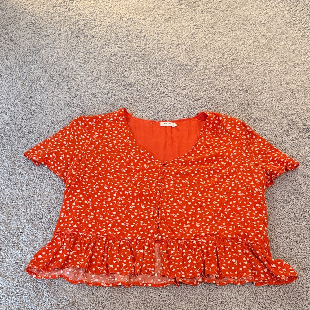 Women’s Red Printed Ruffle Hem Blouse